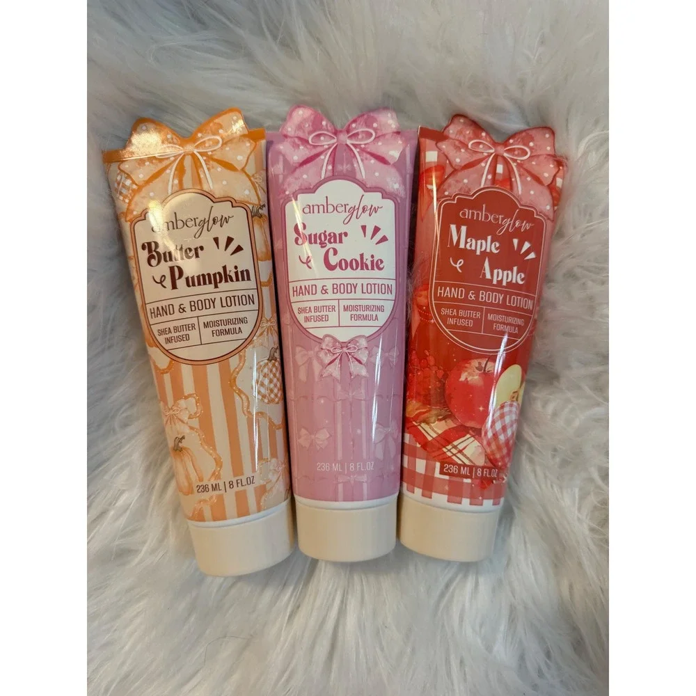 Amberglow Hand & Body Lotion 3pc Set Butter Pumpkin Sugar Cookie Maple Apple 8oz